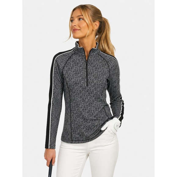 Peter Millar Tops - Peter Millar 1/4 Zip Pullover Black White Herringbone UPF 50 Golf Size S